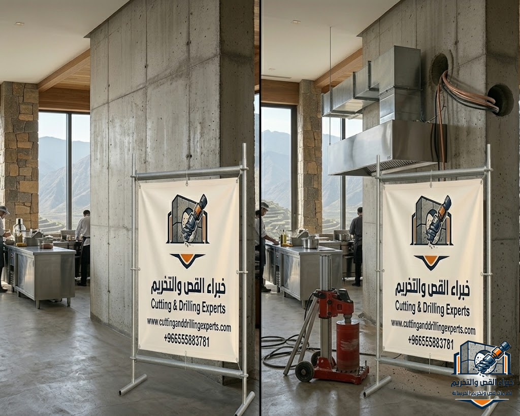 تنفيذ فتحات تهوية بالطائف باستخدام أجهزة القص والكور الماسي لعمل فتحات الدكت والشفاطات وأنظمة التهوية في الجدران والأسقف الخرسانية بدقة عالية